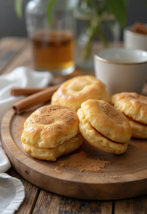 Bolachas linzer de queijo quark e canela servidas