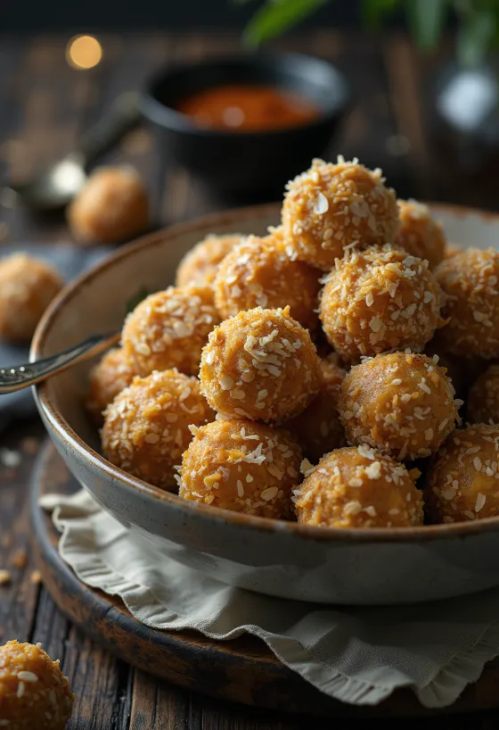 Bolas de coco e aveia servidas