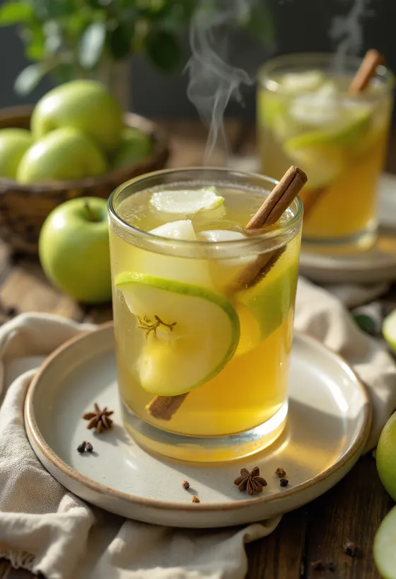 Sidra de maçã verde numa caneca