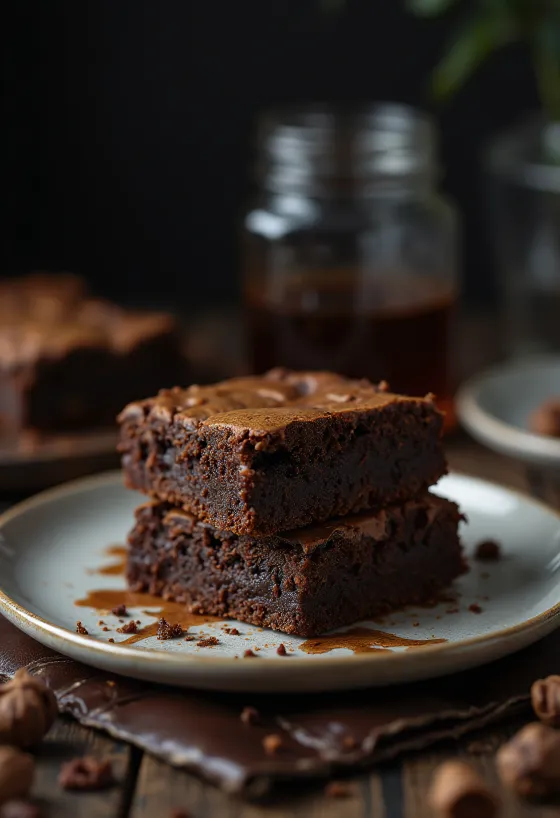 Brownie de chocolate com topo crocante e interior macio, cortado em fatias