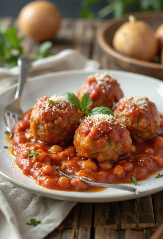 Almôndegas com molho de tomate servidas