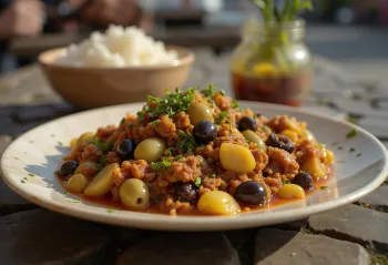 Picadillo com chuchu servido com coentros frescos