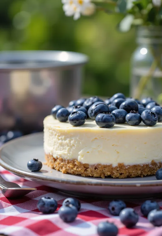 Cheesecake de mirtilo servido