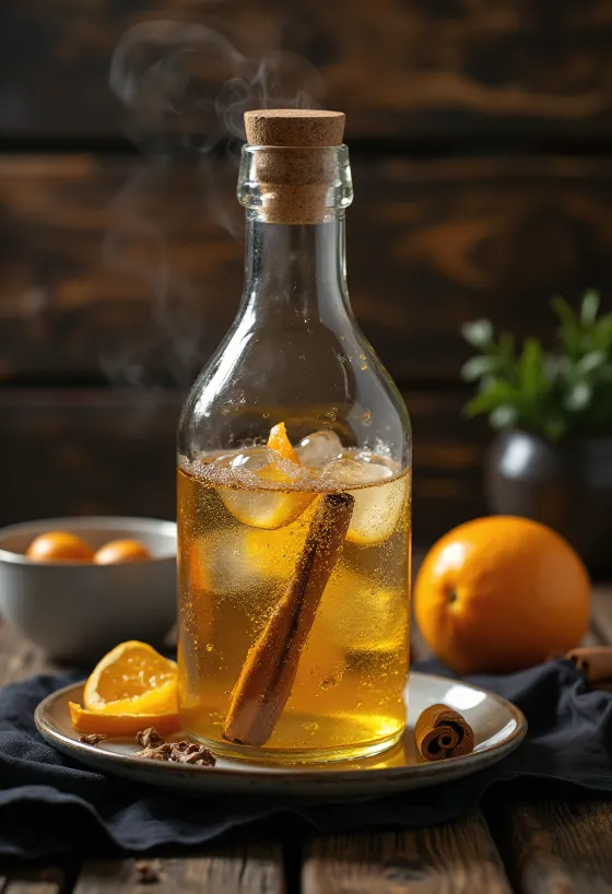Sidra doce americana em copo com especiarias