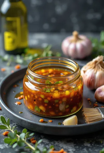 Marinada de azeite e manjericão BBQ servida