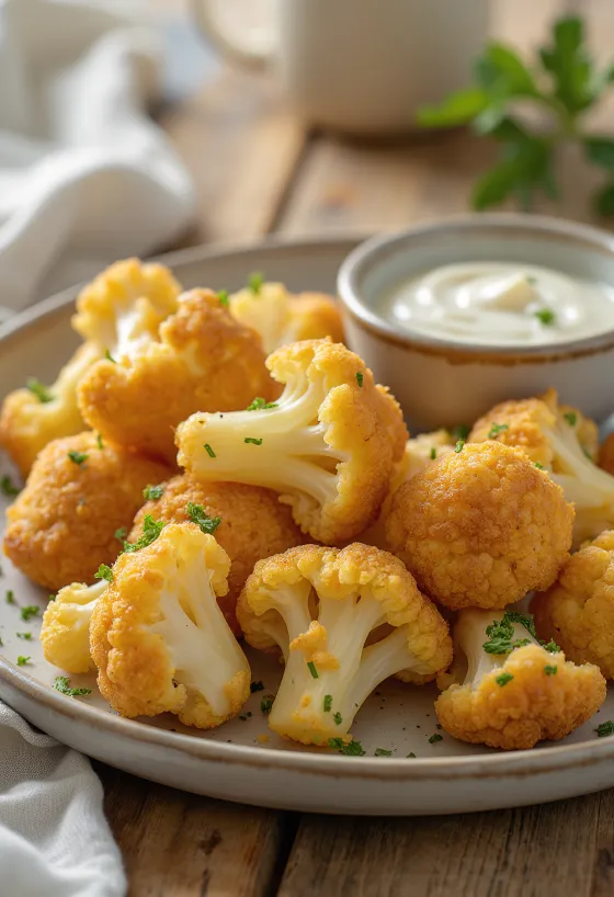 Couve-flor panada frita até dourar, servida em panado crocante