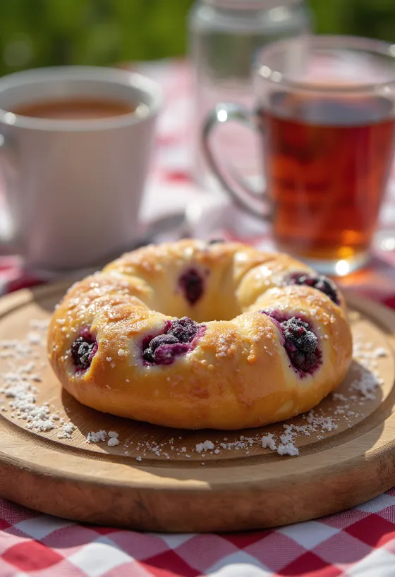 Bagel caseiro com amoras e baunilha