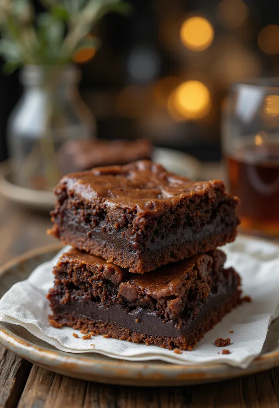 Brownie com rico sabor a chocolate, cortado em fatias