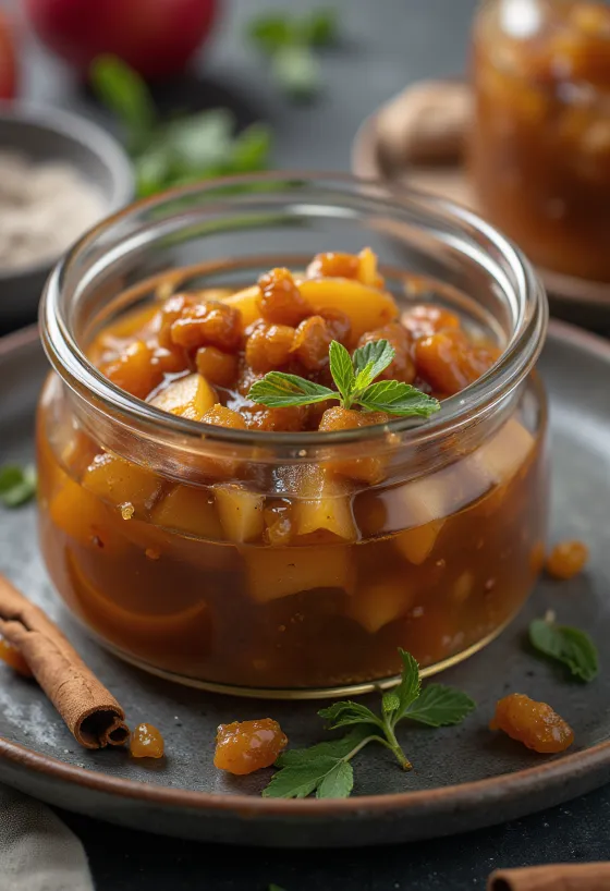 Chutney de maçã e canela servido com queijos