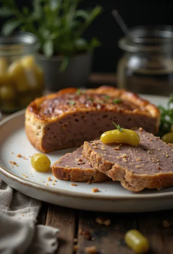 Gâteau de foie servido com pão torrado