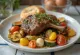 Ossobuco de vitela servido com legumes assados rústicos