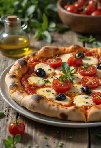 Pizza alla Barese com tomate e azeitonas pretas