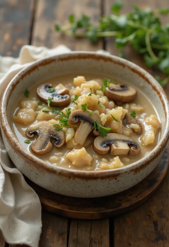 Molho de cogumelos cremoso com pedaços visíveis