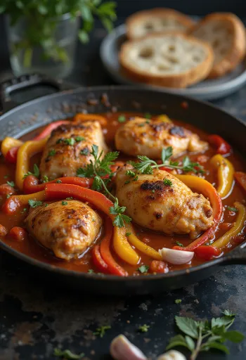 Cacciatore com pimentos, coxas de frango e legumes frescos