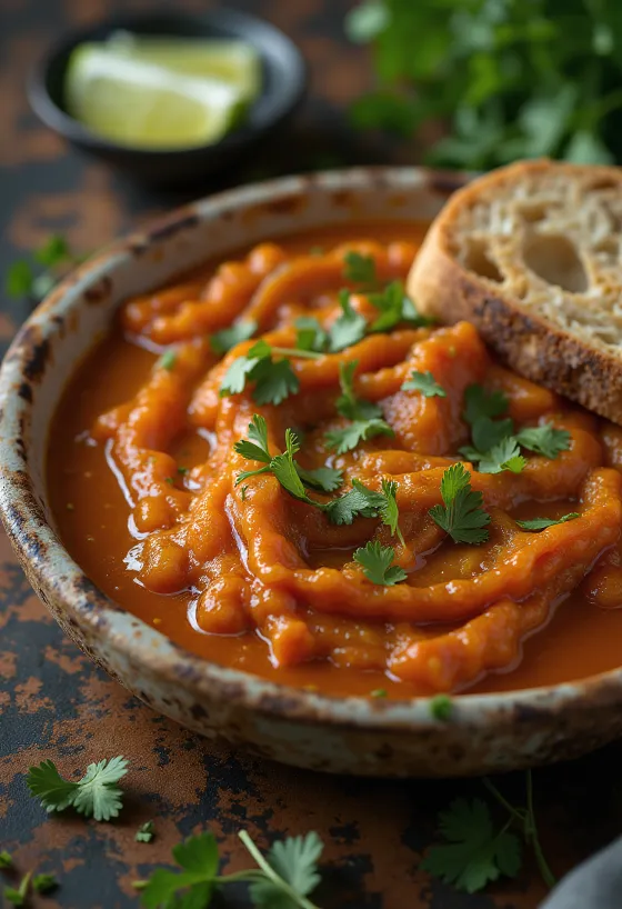 Molho de tomate com lima e caril servido