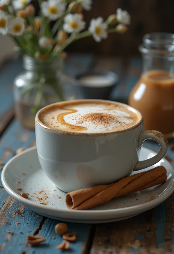 Chai latte de caramelo servido em copo