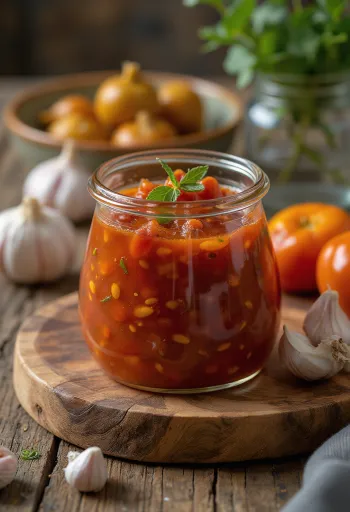 Molho de chili com alho servido