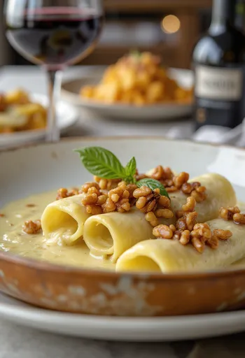 Cannelloni de gorgonzola e noz tostada acabado de fazer
