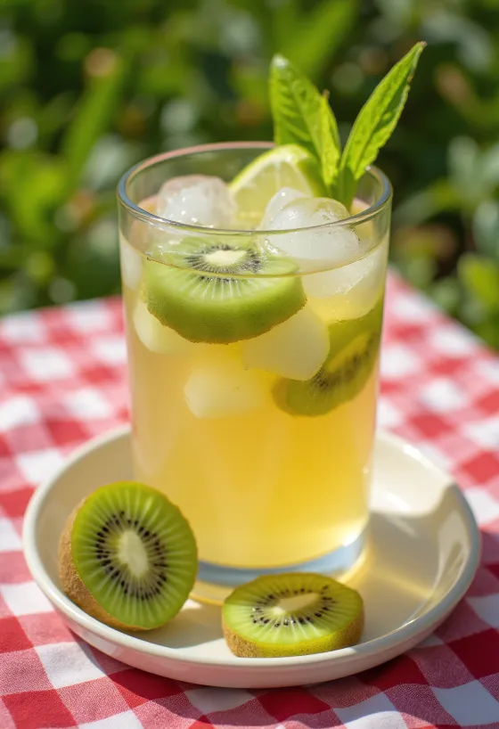 Sidra de kiwi gelada acabada de servir