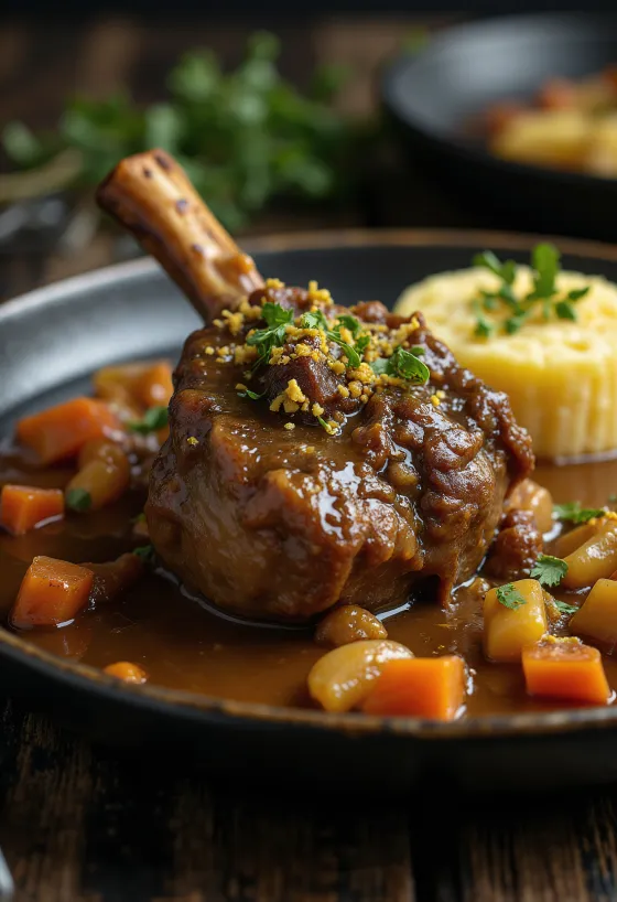 Ossobuco com gremolata servido com risoto