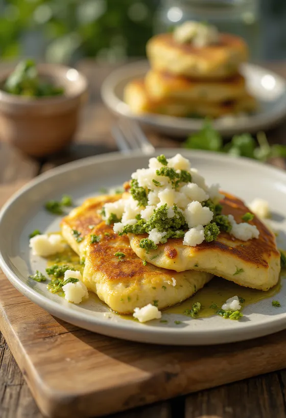 Panqueca de frango com pesto acabada de fazer