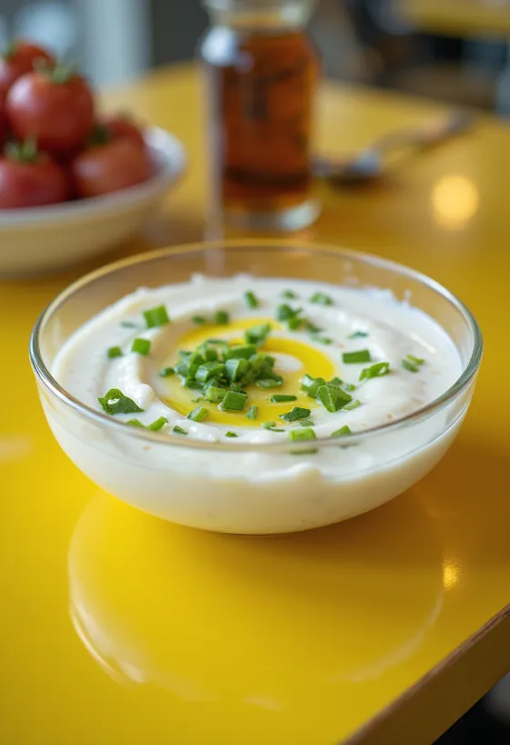 Molho de iogurte branco fresco com hortelã