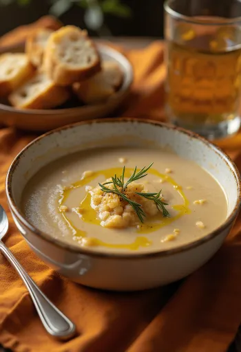 Sopa Açorda servida com azeite e alho, com salsa fresca