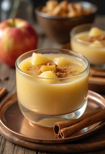 Sopa de maçã refrescante servida com canela e chantilly