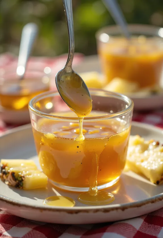 Glacê de ananás e mel numa tigela