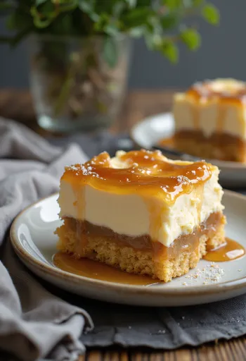 Fatia de caramelo com massa dourada e camada cremosa de caramelo