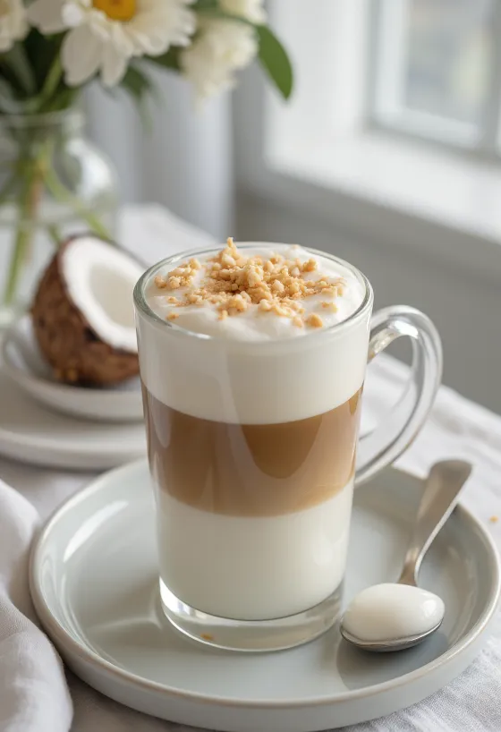 Latte de leite de coco acabado de servir