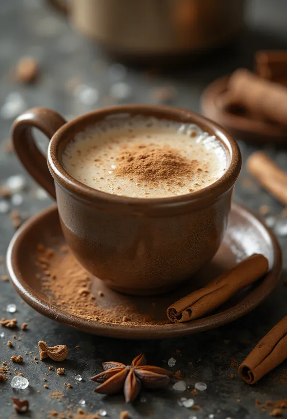 Chai com canela, especiarias e espuma de leite