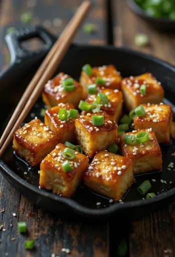 Cubos de tofu condimentados servidos