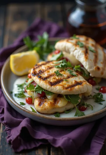 Pita de Halloumi com queijo grelhado e vegetais frescos