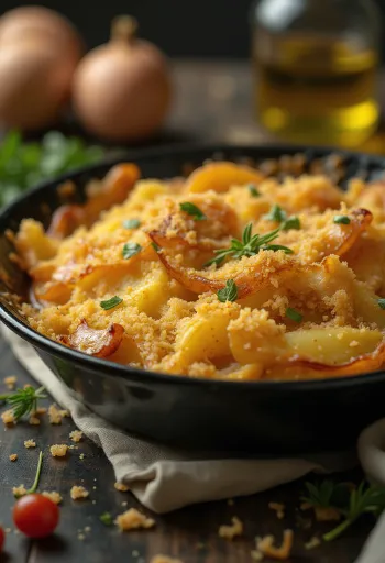 Versão vegetariana do Janssons frestelse, prato cremoso com cobertura crocante