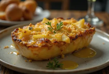 Versão vegetariana do Janssons frestelse, prato cremoso com cobertura crocante