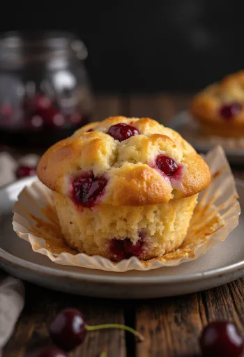 Muffins de ginja frescos dourados, polvilhados com açúcar em pó