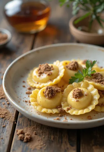 Ravioli de Amaretto servido