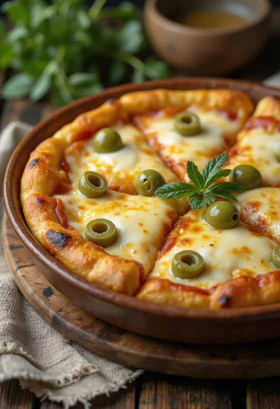 Pizza Argentina com massa grossa, mozzarella e molho de tomate