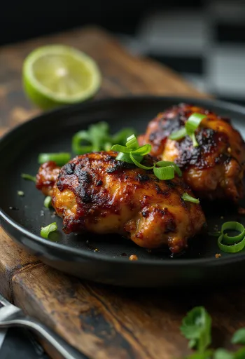 Frango Jerk servido com lima e salada