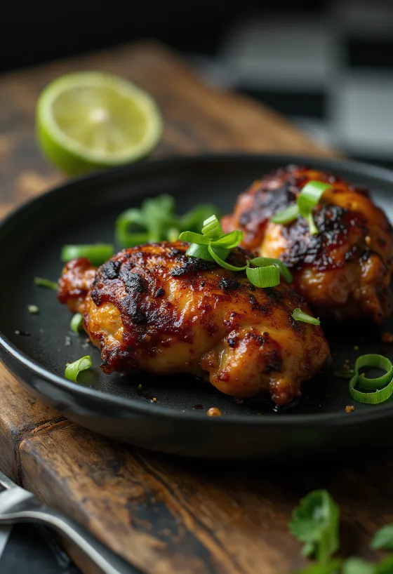 Frango Jerk servido com lima e salada