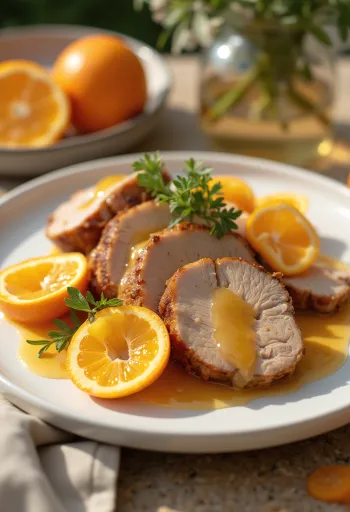 Peito de pato com molho de laranja servido
