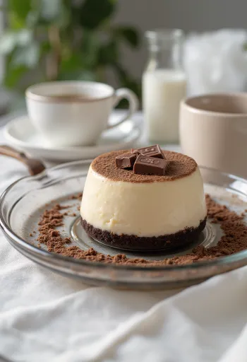 Bolo panna cotta de café servido em fatias