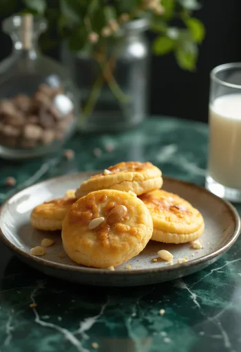 Bolacha de mel e amêndoa em apresentação dourada