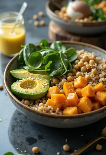 Buddha Bowl de quinoa e abóbora com legumes frescos