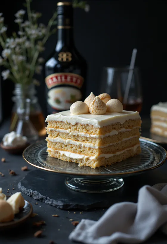 Bolo cremoso de Baileys servido em prato