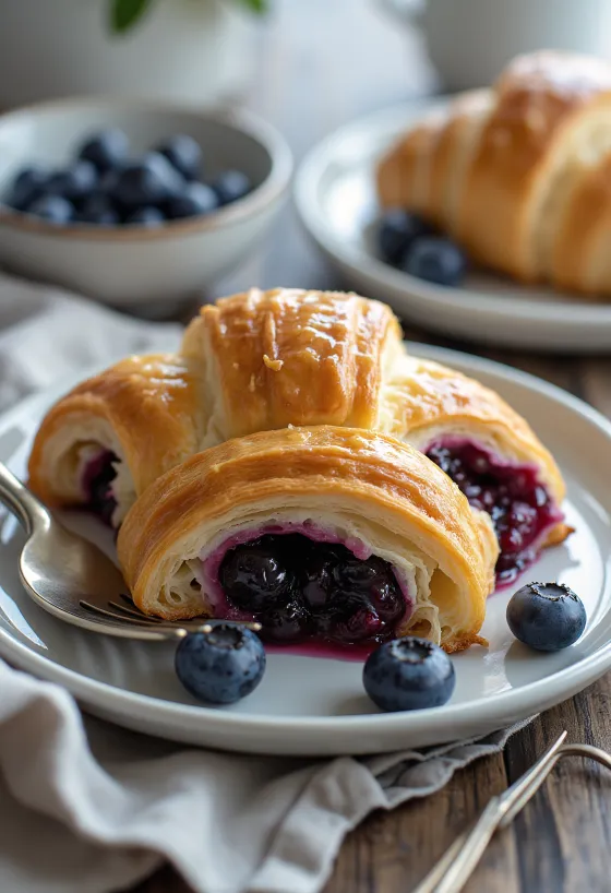 Croissant finlandês de mirtilo acabado de cozer