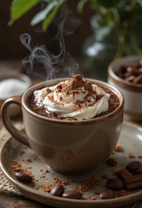Chocolate quente decorado com chantilly