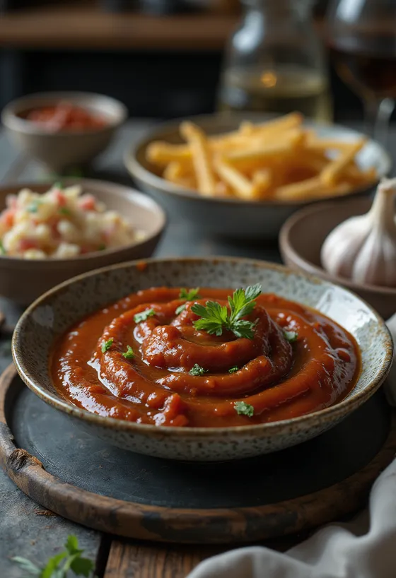 Molho barbecue de alho fumado servido