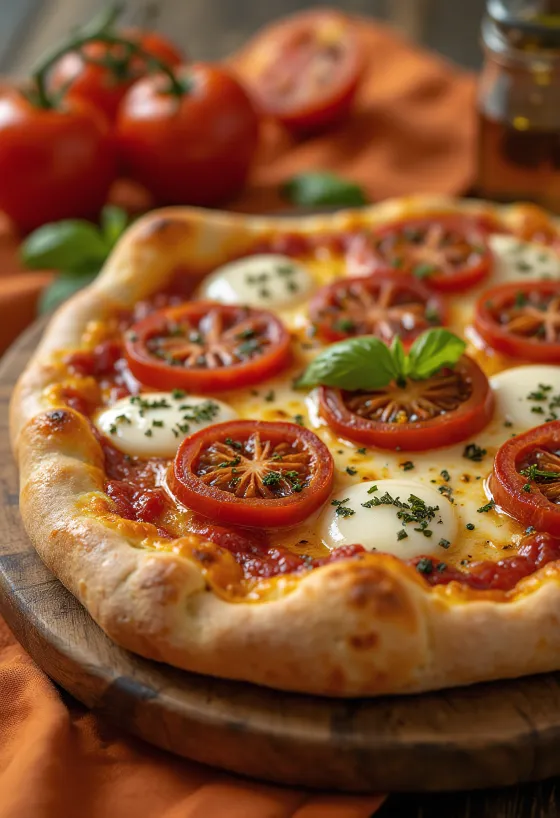 Pizza branca com tomate seco e manjericão